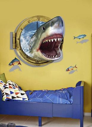Інтер'єрна наклейка zoo акула в ілюмінаторі xh4275 90х60см
