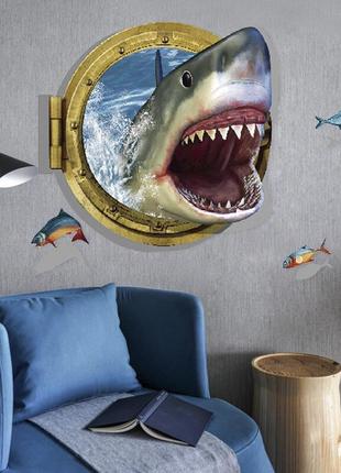 Інтер'єрна наклейка zoo акула в ілюмінаторі xh4275 90х60см2 фото