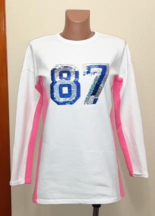 💥1+1=3 красивый белый свитшот на флисе свитер с пайетками f&amp;f, размер 44 - 462 фото