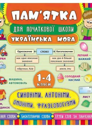 Українська мова. синоніми, антоніми, омоніми, фразеологізми 1-4 класи. довідник школяра1 фото