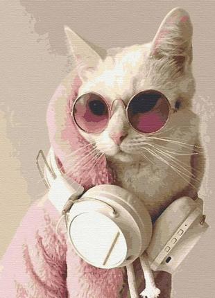 Картина по номерам белый кот в наушниках  40*50 см ривьера бланка rb-0188