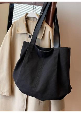 Женская холщовая сумка - тоут большой вместимости сумка через плечо8 фото
