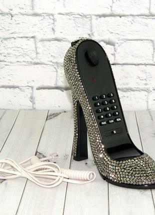 Телефон туфелька з стразами (срібний)1 фото
