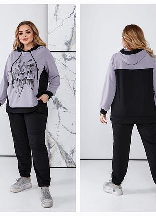 Повсякденний весняний костюм жіночий комплект худі з квітковим принтом і штани