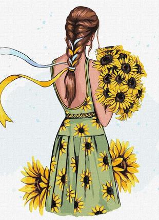 Картина по номерам букет подсолнухов. патриотическая  40*40 см идейка kho 2533