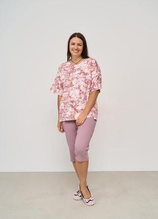 Женский батальный комплект из капри - розы по футболке