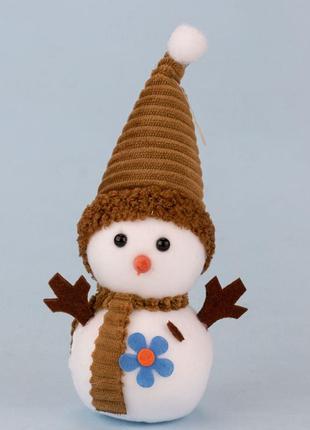 Декор новорічний сніговик 20 см із синьою квіточкою