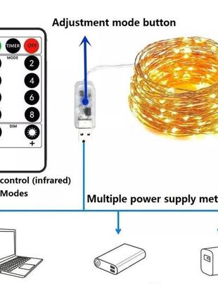 Светодиодная лента гирлянда 10 метров usb