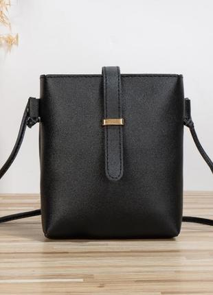 Жіноча квадратна сумка через плече з екошкіри з пряжкою, чорна сумка через плече