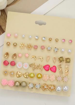 Набор стильных сережек в стиле ретро (30 пар), серьги-кольца, серьги-гвоздики, подарок для девушек, пусеты1 фото