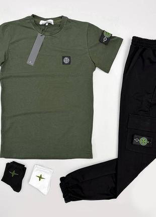 Летний комплект футболка брюки stone island