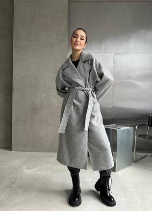 Пальто длинное (ниже колен) на подкладке женское турецкий кашемир s-xl меланж (серый)1 фото