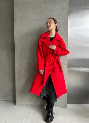 Пальто довге (нижче колін) на підкладці жіноче турецький кашемір s-xl червоний3 фото