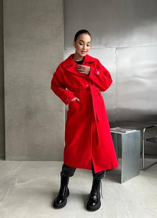 Пальто длинное (ниже колен) на подкладке женское турецкий кашемир s-xl красный1 фото