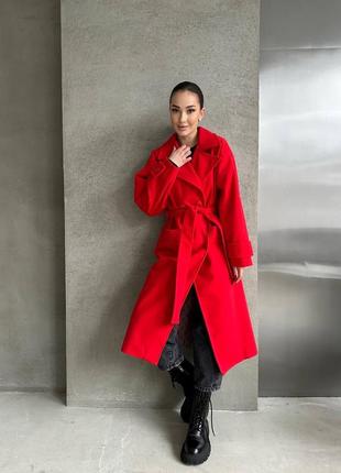Пальто длинное (ниже колен) на подкладке женское турецкий кашемир s-xl красный7 фото