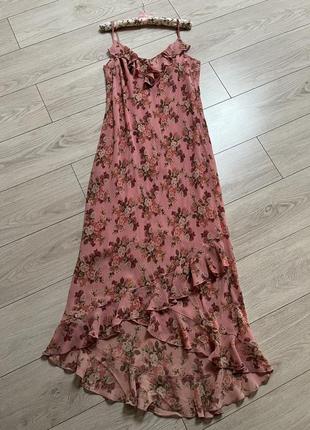 Сукня довга віскоза літня максі шифонова білизняний стиль бретелі літнє плаття сарафан квітковий принт1 фото