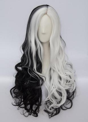 Довгі перуки resteq - 70см, чорно-біле хвилясте волосся, косплей, аніме