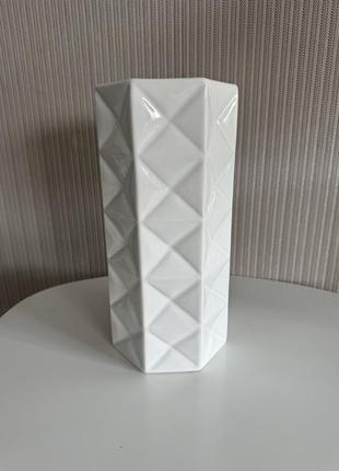 Ваза керамическая белая с геометрическим узором 28.5см4 фото
