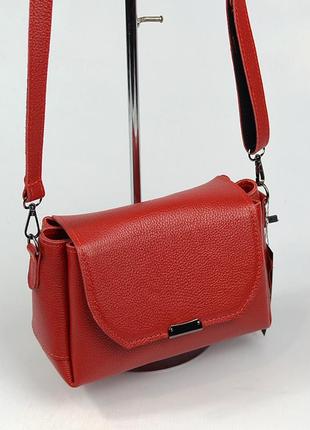 Красная маленькая женская молодежная кожаная сумка кросс-боди через плечо на три отделения