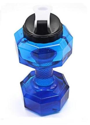 Фітнес пляшка для води у вигляді гантелі 2 в 1 resteq! спортивні пляшки, шейкер. аквагантелі сині2 фото