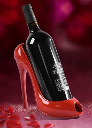 Креативна підставка тримач для вина у вигляді туфлі на високих підборах resteq, червона2 фото