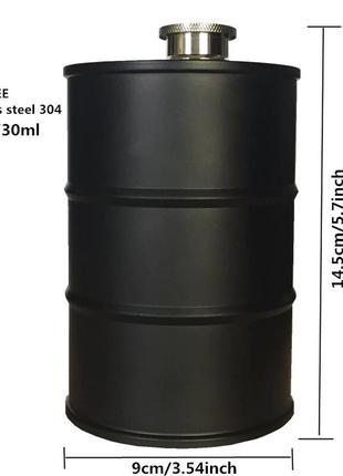 Фляга у формі бочки resteq 735 мл. чорна фляга бочка 13 см. металева фляга чорного кольору із чарками. ємність для рідини з2 фото
