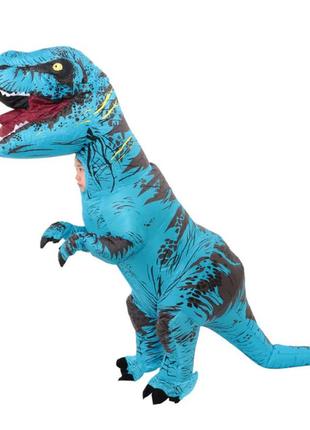 Детский надувной костюм тиранозавра resteq, t rex косплей, костюм динозавра t-rex. тиранозавр надувной (синий)3 фото