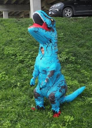 Детский надувной костюм тиранозавра resteq, t rex косплей, костюм динозавра t-rex. тиранозавр надувной (синий)2 фото