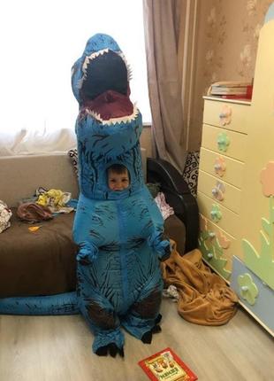 Детский надувной костюм тиранозавра resteq, t rex косплей, костюм динозавра t-rex. тиранозавр надувной (синий)5 фото
