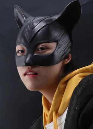 Маска жінки кішки, catwoman, чорна напівлицьова латексна маска, супергерой з коміксів про бетмена, dc comics