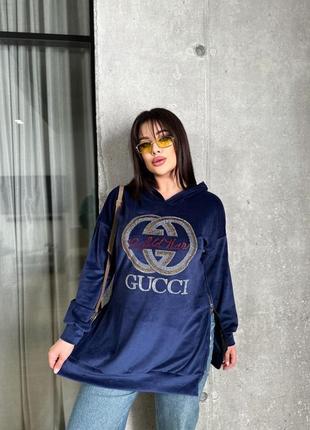 Велюрова туніка - худі в стилі gucci гучі з камінцями батал