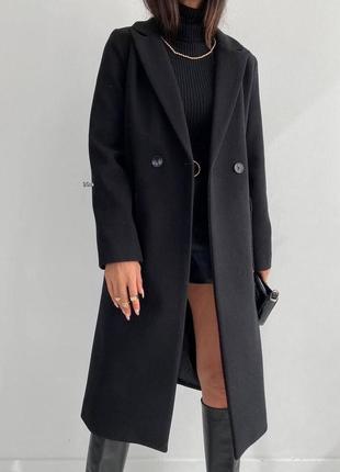 Пальто жіноче однотонне оверсайз на гудзиках з кишенями якісне стильне трендове чорне м'ятне