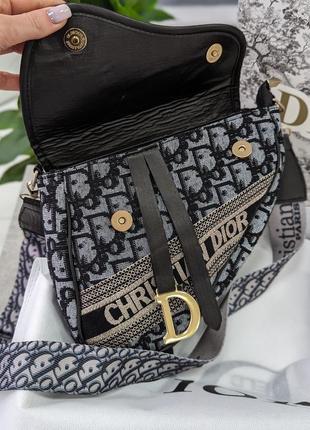 Женская сумка седло кристиан диор серая текстильная dior4 фото