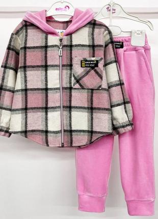 Цена от размера! костюм - двойка детский подростковый, кофта с капюшоном, штаны велюровые, розовый