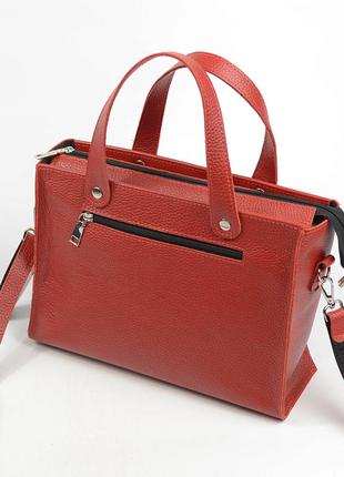 Красная кожаная женская деловая сумка с ручками и длинным съемным ремешком4 фото
