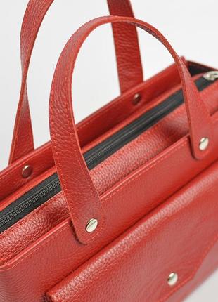 Красная кожаная женская деловая сумка с ручками и длинным съемным ремешком8 фото
