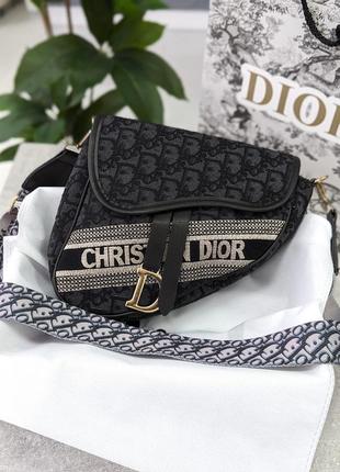 Женская сумка седло кристиан диор черная текстильная dior