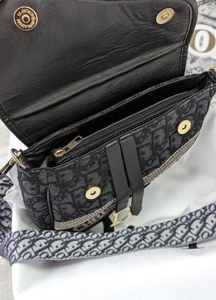 Женская сумка седло кристиан диор черная текстильная dior4 фото