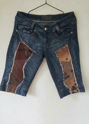 Винтажные джинсовые шорты dolce gabbana кожа+мех+джинс2 фото