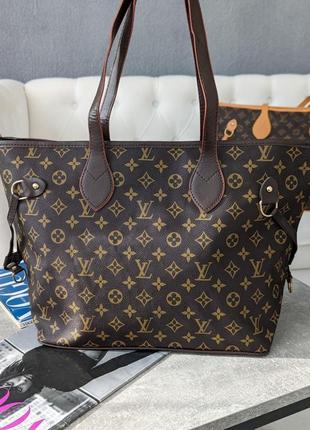 Сумка женская louis vuitton коричневый + коричневые ручки шопер  луи виттон