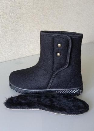 Жіночі зимові теплі чоботи-валянки, бурки угги короткі на липучці чорні 39р = 25.1 см9 фото
