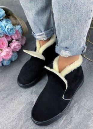 Женские зимние ботинки замшевые на меху черные угги 42р = 27 см7 фото