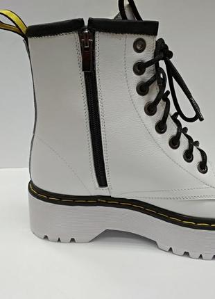 Зимний ботинок на шнурках белый кожаный3 фото
