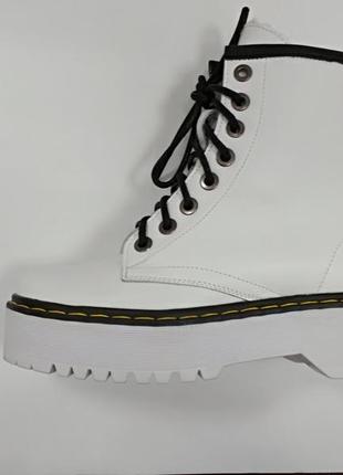 Зимовий чобіт на шнурках білий шкіряний4 фото
