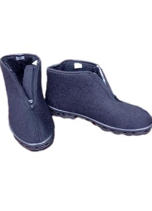 Мужские бурки валенки тёплые зимние ботинки на молнии чёрные 40р = 26 см