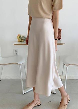 Шелковая элегантная классическая юбка миди свободная юбка черная белая серая коричневая бежевая макси трендовая стильная