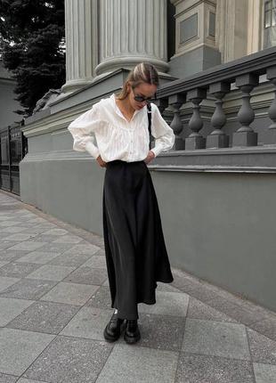 Шелковая элегантная классическая юбка миди свободная юбка черная белая серая коричневая бежевая макси трендовая стильная2 фото