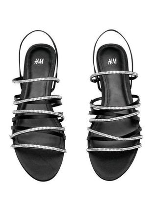 Атласные босоножки, стразы, h&m, р.38,5-39