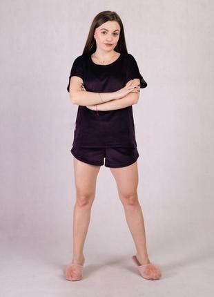 Домашній велюровий костюм футболка+шорти /жіноча велюрова піжама2 фото