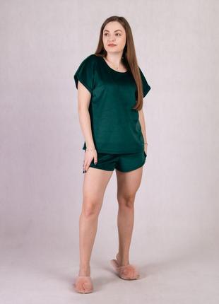 Домашний велюровый костюм/женская велюровая пижама футболка+шорты1 фото